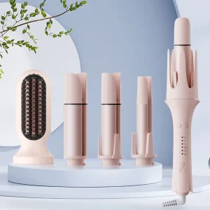 Electric 4-in-1 Interchangeable Rotating Curling Iron Straightening Comb Ceramic Coated LED PTC Barrels Portable Household Hotel