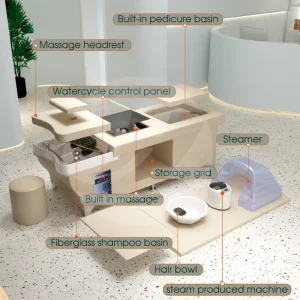 Electric Hair Salon Heated Water Head Therapy Japanese Hair Spa Massage Shampoo Pedicure Bed with Steamer for Barbershop
