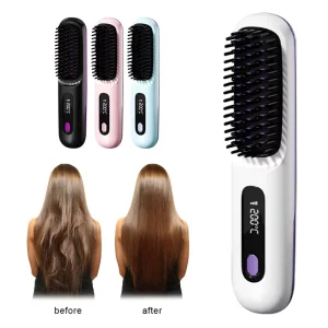 Electric Hair Straightener Comb Cordless 3 Temp Settings LCD Display Mini Hair Brush Styling Tool