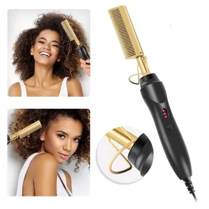 Electric Heating Copper Comb Bamboo Handle Fashion Hair Straightener Brush for Dry Household Use Dual Purpose Straightening