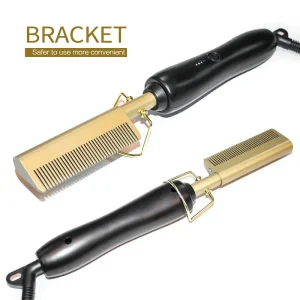 Electric Hot Comb Brass Hair Straightener Adjustable Temperature Fast Heating Hair Styling Comb for Bangs Professional Tool