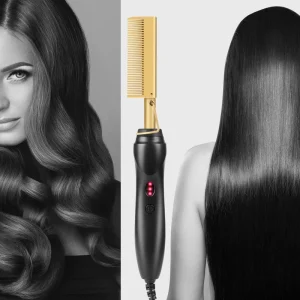 Electric Iron Hair Curler Straight Hair Curling Comb Hot Comb Electric Hair Straightener Comb
