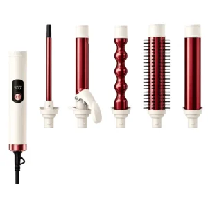 Electric Portable Ceramic Multi-Attachment 5 in 1 Hair Curling Wand Set with French Support for Creating Curls Waves Blowouts