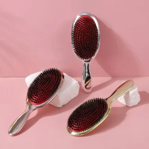 Electroplated Wig Hair Brush Boar Bristle Brush for Hair Oval Shape Boar Bristle Nylon Hair Extension Brush