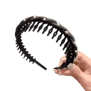 Elegant Pearl Wave Hairband Voluminous Textured Design Teeth Edged Comb Handmade Geometry Line Design Perfect Lifting Crown