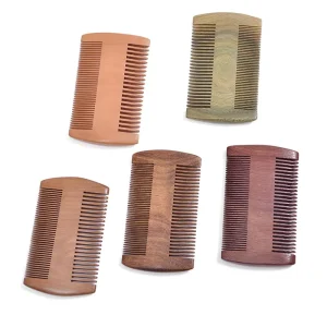 Factory Bulk Beard Brush Wide & Fine Tooth Pocket Beard Double Sided Comb SandalWood Beard Comb with Leather Case