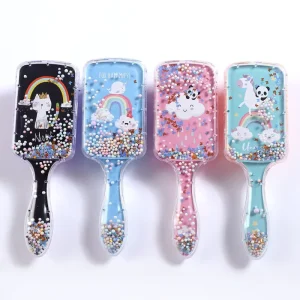Factory Direct Cute Rectangle Hair Care Brush Rainbow Transparent Massage Hair Brush Foam Balls Colorful Pins Paddle Hair Brush
