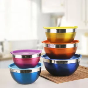 Factory Polished Mirror Colorful Kitchen Prep Serving and Food Storage Fruit Salad Bowl Stainless Steel Mixing Bowl with Lids