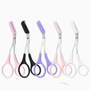 Factory Price Plastic Handle Brow Hair Scissors Eyebrow Scissors with Comb for Skincare Product
