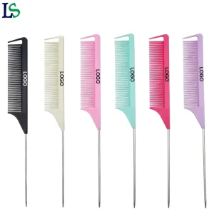 Factory Price Salon Styling Hair Tinting Parting Comb Carbon Braiding Comb Metal Pin Rat Tail With logo
