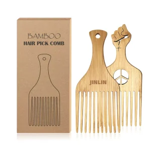 Factory Price Wooden Black Curling Braid Twist Rake Beard Bamboo Handle Non static Afro Pick Hair Comb With Own Logo