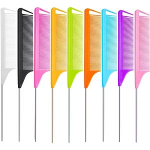 Factory Sale Heat Resistant Comb Barber Salon Hairdressing Braiding Hair Cut Comb Parting Metal Pin Rat Tail Combs