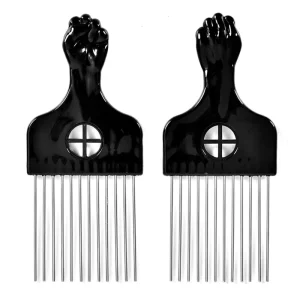 Fashion 2 Piece Afro Curly Hair Picks Comb Black Women Men Plastic Handled Metal Wide Tooth Travel Friendly
