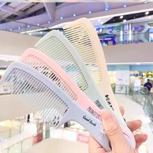 Fashionable Dense Tooth Comb for Women Long Straight Hair Cute Rabbit Printed Solid Color Wheat Straw Handle High Combs