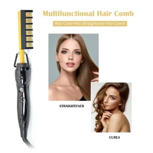 Flat Iron Private Label Fast Curling Comb Hair Straightener Brush Electric Hot Comb