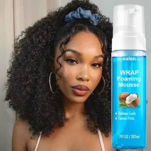 Frizz Control Hair Styling Mousse Strong Hold Curly Wig Foam Coconut Shea Oil for Defined Curls and Waves