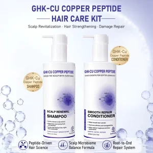 GHK Cu Copper Peptide Shampoo and Conditioner Set Scalp Renewal Anti Hair Loss Regrowth Treatment Private Label 370ml