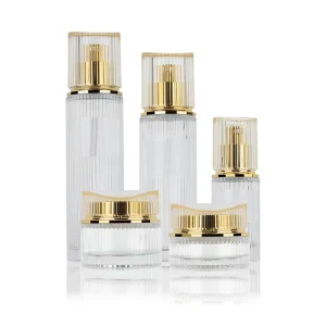 Glass Cosmetic Bottle Set 40ml 100ml 120ml With Gold Cap 30g 50g Clear Cosmetic Hair Set Bottles for Skincare