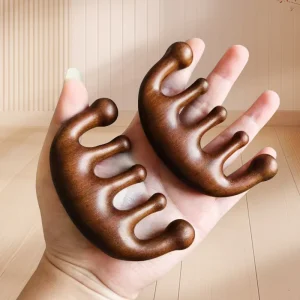 Golden Sandalwood Five Finger Shape Meridian Massage Comb Whole Body Scalp Massager High Frequency