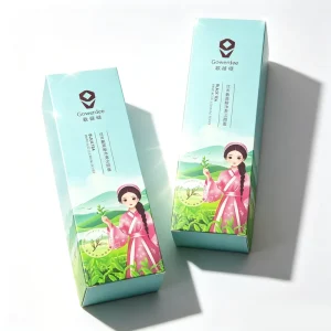 Guochao Illustration Packaging Box Custom Elegant Oriental Style Mint Green Folding Carton