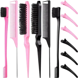 Hair Brush Set Edge Brush Teasing Hair Brushes Rat Tail Combs Set for Women Girls Men Styling