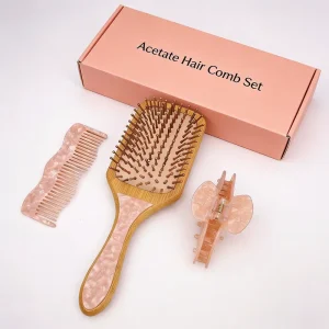 Hair Comb and Brush Set Paddle Acetate Bamboo Curly Hair Brush for Women Detangling Hair Brush