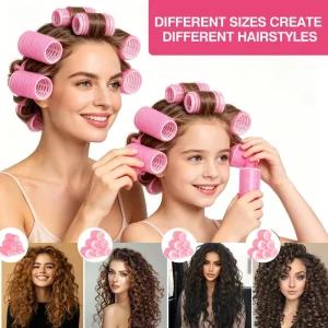 Hair Curlers Roller Self Grip Heatless Pink Velcro Hair Rollers Heatless Hair Curler Set with Pins