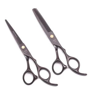 Hair Cutting Scissors 5.5″ 6” Japanese Steel Black Thinning Shears Barber Scissors Haircut Set A1005