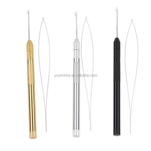 Hair Extensions Metal Multi Function Loop Hook Needle Threader Pulling Micro Rings Beads