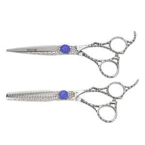 Hair Salon Thinning Splitting 30 Teeth Sapphire Flat Scissors Silver Texture Hairdressing Scissors Set for Home Use