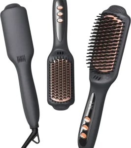 Hair Straightener Brush Comb Heated Straightening Negative Ion Ceramic Straightener Brush for Smooth Frizz Free Hair