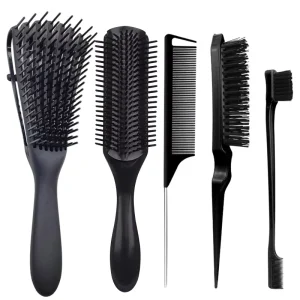 Hair Styling 5Pcs Set Detangling Massage Claw Hair Comb and 9 Row Cushion Brush with Nylon Bristles Set Wet and Dry Hairdressing