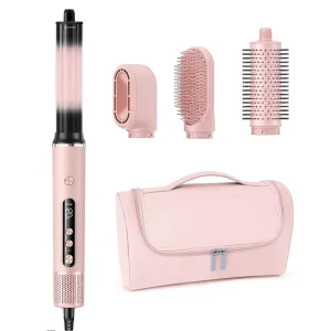 Hair Styling Tool 5 in 1 Multi Styler Auto Wrap Hair Curling Iron Volumizing Hot Air Brush Ionic Blow Dryer Set with Leather Box