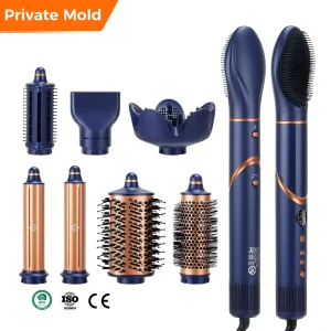 Hair Styling Tool 6 in 1 Salon Hair Dryer Ionic 1400W Gold High Speed Brushless DC Motor Hot Air Brush