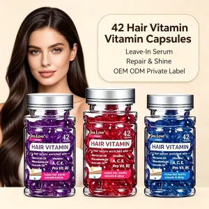 Hair Vitamin Capsule Leave In Serum 42Caps Per Bottle Infused Argan Macadamia Avocado Oil Vit a C E B5 Repair Boost Hair Shine