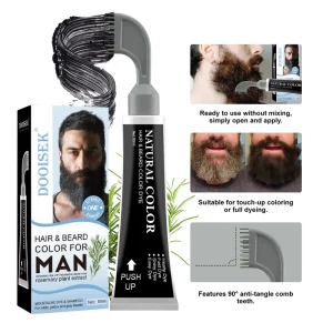 Healthy Gentle Formula Plant Herbal Harmless Black Apple Beard Hair Color Dye Cream Comb and Brush