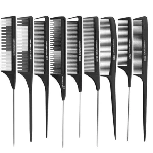 Heat Resistant Salon Hair Trimmer Antistatic Cutting Combs Carbon Hairdressing Metal Pin Tail Comb Full Style Offer