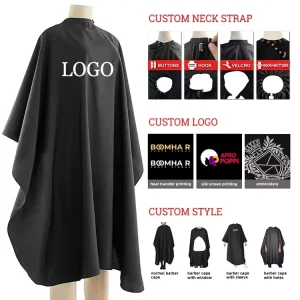 High End Quality Personalised Designer Custom logo Salon Barber Cape Apron Gown Waterproof Hairdressing Cape with logo