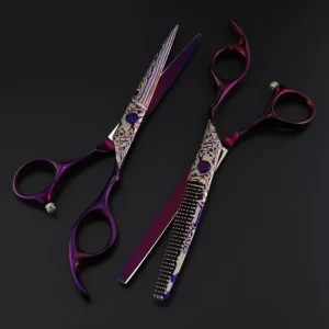 High Hardness Damascus Purple Hair Shears 6Inch Fishbone V Tooth Design Salon Barber Thinning Chunking Scissors