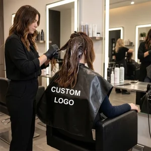 High Quality Large Size Barbershop Waterproof Hairdressing Salon Hair Coloring Magnetic PU Coated Cape Shawl With Custom Logo