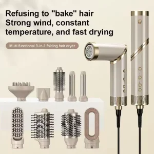High Speed 1600W 9 in 1 Folding Multi Function Hair Dryer Comb Straightening Dual Purpose Automatic Roll Air