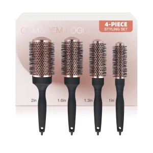 High end Electroplated Rose Gold Ceramic Hairbrush with Ionic Bristles and Tail Pin Handle for Salon Use