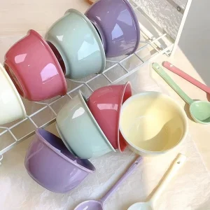 Home Use High value Rice Bowl Color Macaron Tableware Bowl Color Glaze Porcelain Bowl