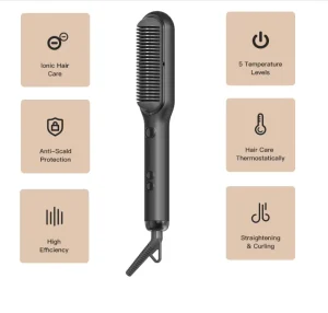 Hot Negative Ion Quick Preheating 5 Speed Temperature Setting Hair Straightener Brush Straight Hair Comb