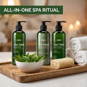Hotel Spa Tea Tree Shampoo Conditioner Body Wash Set Cleansing Soothing Moisturizing Nourishing Bulk OEM