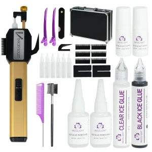 Ice Glue Comb Line Hair Extension Kit Fast 5 Sec Bonding Complete Hair Tool Set with Glue & Remover for Salon