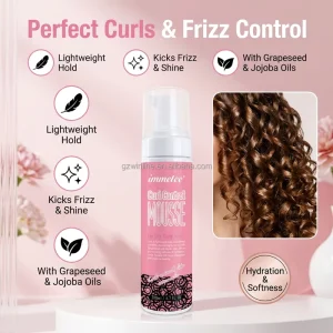 Immetee 200ml Curl Control Mousse for Dry Curly Hair Anti Frizz Styling Foam Mousse Grapeseed Jojoba Oil Private Label Hair Gel