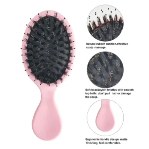 Ionic Electric Mini Oval Hairbrush with Boar Bristle Paddle Vent Design for Salon & Home Use Massage Hair Brush