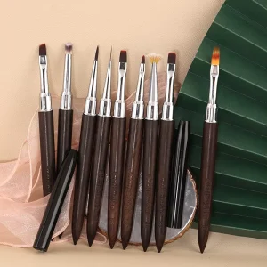 Japanese Sandalwood Nail Art Kit 12pcs Flat Nylon Hair Tools for Professional UV Gel Drawing Carving DIY Extension