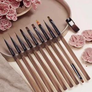 Japanese Style Tea Grey Color Drawing Multifunctional Brush Manicure Tool Set for Gel Polish Design Supply Striping